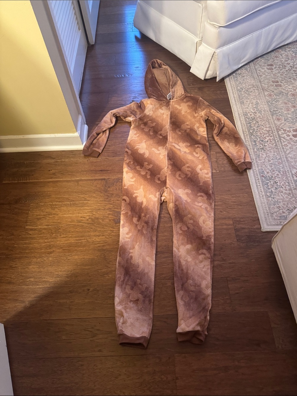 Kids Saint Eve Brown Tie-Dye Hooded One-Piece Zip Up Bear Face Fleece or Costume